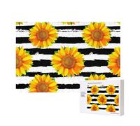 Girasoles sobre Fondo de Rayas Blancas y Negras,Rompecabezas de Madera de 300 Piezas, Juego Familiar, Rompecabezas para Adultos, Adolescentes, decoración del hogar