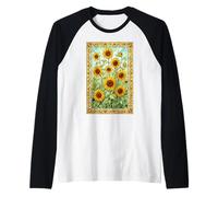 Girasoles Vidrieras Mosaico Geométrico Floristas Camiseta Manga Raglan