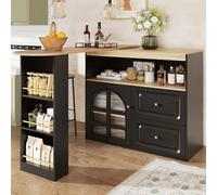 Giratorio de 360°, sencillo y moderno, adecuado para dormitorio, salón, comedor, 2 cajones, estante para aperitivos, estante de almacenamiento abierto, armario giratorio con estantes y cristal