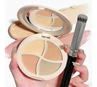 Gireatick Paleta de 4 colores para aclarar el contorno de los ojos con pincel, corrector de color de cobertura completa para ojeras y enrojecimiento, conjunto de corrector cremoso hidratante para