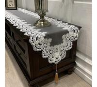 Girftong Camino de mesa ovalado de encaje con bordado floral y borla, decoración de comedor de poliéster antideslizante para el hogar, boda, fiesta, 40 cm de ancho, múltiples longitudes (40 x 160 cm