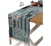 Girftong Mesa bohemia para camino con encaje de cuentas de concha, bordado de poliéster jacquard para comedor, mesa de centro, decoración del hogar, beige, 35 x 120 cm (profundidad)
