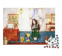 Girl and Cat 1000 Piezass Material Reciclable Mayores Puzzle Girl and Cat Educativo Descompresión Educativo Game Parent Child Game Props