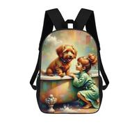 Girl And Dog Bath Time 17inch Mochilas Escolares Impresas En 3D, Mochilas Escolares De Moda Para Niños De Primaria Y Secundaria