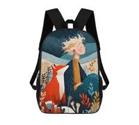 Girl And Fox Under Starry Sky Mochila Escolar Resistente Al Agua, Mochila Escolar De Negocios Para Hombres/mujeres 17inch