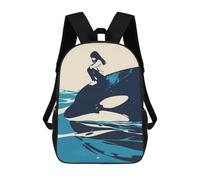 Girl And Orca of The Ocean Minimalist Art Illustration Mochila, Mochila Escolar Impresa En 3D, Bolsa Para El Almuerzo Escolar, Mochila De Viaje, Mochila Para Amigos, Mochila Escolar Para Niñas Y Niños