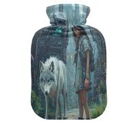 Girl and Wolf - Botella de agua caliente con funda de forro polar suave, bolsa de agua caliente para aliviar el dolor de cuello y hombros, terapias, calor y frío, talla S