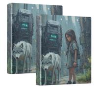 Girl and Wolf - Carpeta de 3 anillas de 1.5 pulgadas, organizador de documentos de material PVC con anillo en D y bolsillo transparente para suministros de oficina, paquete de 2