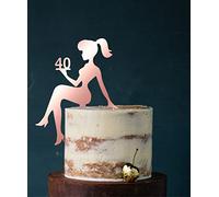 Girl, birthday, figura para tartas, decoración para tartas, cumpleaños de niña, Sweet 16, Sweet 18, número, número de topper, decoración (oro rosa (espejo por un lado), 40) Número de referencia 5359