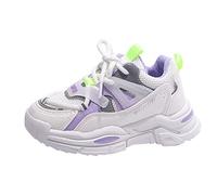 Girl Buts - Zapatos deportivos para niños y niñas, puntera redonda, suela gruesa, malla ligera, transpirable, cómoda, casual, talla 1, zapatos para niñas, Purple, 33 EU