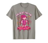 Girl Go Get That Flag Football Mom Drip Abstracto Rosa Camiseta