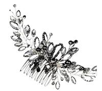 Girl Hair Comb Pearl Rhinestone Bridal Jewelry Accessories Leaf Shape Hairpin For Women Wedding(Black)