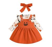 Girl Halloween Outfit | 3 Piece Cute Corduroy Pumpkin Ghost Costume