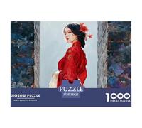 Girl in A Red Hanfu 1000 Pcs Ökopapier Puzzle Charming Woman Stressabbau Kreatives Spiel Puzzles Für Erwachsene Und Kinder 38x26cm/1000pcs