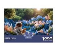 Girl in Space Suit Holding Kitten 1000 Pcs Premium-Karton Puzzle Astronaut with Cat Lebendige Bilder Familienspiel Puzzles Als Geburtstagsgeschenke 38x26cm/1000pcs