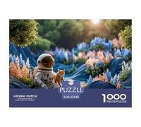 Girl in Space Suit Holding Kitten 1000 Pcs Stabiler Karton Puzzle Astronaut with Cat Lebendige Bilder Kreatives Spiel Puzzles Als Geburtstagsgeschenke 52x38cm/1000pcs