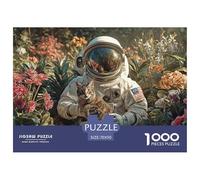 Girl in Space Suit Holding Kitten 1000 Pcs Stabiler Karton Puzzle Astronaut with Cat Stressabbau Familienspiel Puzzles Als Wohnaccessoires 70x50cm/1000pcs