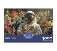Girl in Space Suit Holding Kitten 1000 Pcs Stabiler Karton Puzzle Astronaut with Cat Stressabbau Kreatives Spiel Puzzles Als Wohnaccessoires 38x26cm/1000pcs
