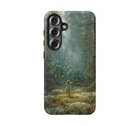 Girl in Sunlit Forest Clearing with Butterflies - Funda resistente mate compatible con Samsung Galaxy S25 verde