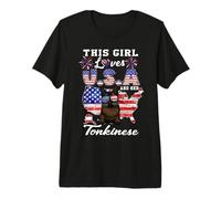 Girl Loves USA and Her Tonkinese Cat 4th of July Patriotic Camiseta Premium