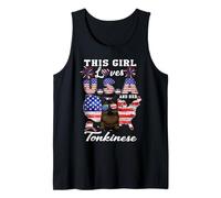 Girl Loves USA and Her Tonkinese Cat 4th of July Patriotic Camiseta sin Mangas