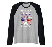 Girl Loves USA Her Cornish Rex Cat 4th of July Patriotic Camiseta Manga Raglan