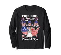 Girl Loves USA Her Cornish Rex Cat 4th of July Patriotic Manga Larga