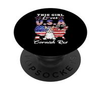 Girl Loves USA Her Cornish Rex Cat 4th of July Patriotic PopSockets PopGrip Adhesivo