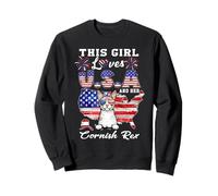 Girl Loves USA Her Cornish Rex Cat 4th of July Patriotic Sudadera