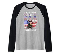 Girl Loves USA Her Tortoiseshell Cat 4th of July Patriotic Camiseta Manga Raglan