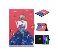 (Girl, Multicolor) For iPad Pro 11 (2024) Case Pattern Leather Tablet Cover with Card Holder - Pink Beach