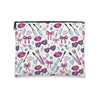 Girl Power - Bolsa de maquillaje juguetona con corazones y labios, organizador portátil de lona con cremallera para mujer, perfecto para uso diario, White, 7x9 Inch, Potencia