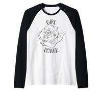 Girl Power Flor Frase para el Movimiento Feminista Camiseta Manga Raglan