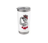 Girl Power Vintage Retro Pin Up Rosas rojas RosieRiveter Style Vaso térmico de acero inoxidable de doble pared
