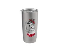 Girl Power Vintage Retro Pin Up Rosas rojas RosieRiveter Style Vaso térmico de acero inoxidable de doble pared