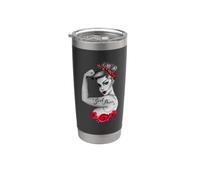 Girl Power Vintage Retro Pin Up Rosas rojas RosieRiveter Style Vaso térmico de acero inoxidable de doble pared
