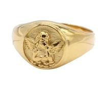 Girl Products Hug From Heaven - Anillo de ángel conmemorativo de oro, chapado en oro de 18 quilates, anillos gruesos de ángel guardián redondo, anillo de promesa con patrón de ángel, regalo de joyería