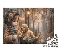 Girl Retriever doradoRompecabezas DIY De 1000 Piezas Cartón Otoño Old Street Entrenamiento Cognitivo, Actividad Indoor, Familia Y Parejas 70x50cm/1000pcs