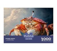 Girl Sitting on A Crab 1000 Pcs Premium-Karton Puzzle Girl and Giant Crab Stressabbau Familienspiel Puzzles Für Erwachsene Und Kinder 52x38cm/1000pcs