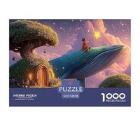 Girl Sitting on A Whale 1000 Piezas Papel Premium Rompecabezas Flying Blue Whale Alivio Estrés Jigsaw Educativo Amigos 52x38cm/1000pcs