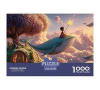 Girl Sitting on A Whale 1000 Piezas Papel Premium Rompecabezas Flying Blue Whale Meditativo Jigsaw Decoración Niños 52x38cm/1000pcs