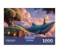 Girl Sitting on A Whale 1000 Pzas Papel Premium Rompecabezas Flying Blue Whale Meditativo Jigsaw Regalo Niños 52x38cm/1000pcs