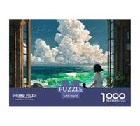 Girl Sitting on The Window 1000 Pcs Cartón Fuerte Rompecabezas Ocean View Scene Liberador De Estrés Juego Creativo Puzzle para Adultos Y Niños 70x50cm/1000pcs