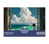 Girl Sitting on The Window 1000 Piezas Cartón Fuerte Rompecabezas Ocean View Scene Liberador De Estrés Juego Creativo Puzzle para Niños Pequeños 38x26cm/1000pcs
