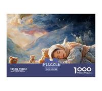 Girl Sleeps on Pink Fur Blanket 1000 Pcs Premium-Karton Puzzle Girl Asleep with Toy Bear Stressabbau Kreatives Spiel Puzzles Als Geburtstagsgeschenke 52x38cm/1000pcs