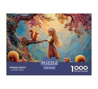 Girl Stands in The Woods 1000 Pcs Cartón Fuerte Rompecabezas Girl with Squirrels Liberador De Estrés Juego Creativo Puzzle para Niños Pequeños 70x50cm/1000pcs
