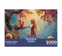Girl Stands in The Woods 1000 Piezas Cartón Fuerte Rompecabezas Girl with Squirrels Liberador De Estrés Juego Creativo Puzzle Juego De Desafío Difícil 38x26cm/1000pcs
