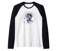 Girl Who Loves Dragons Purple Dragon Flower Butterfly Floral Camiseta Manga Raglan