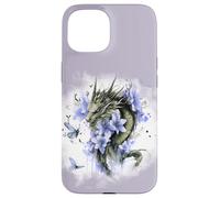 Girl Who Loves Dragons Purple Dragon Flower Butterfly Floral Carcasa para iPhone 15