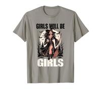 Girl Will Be Girls Bruja Mujer Escoba Murciélagos Celestial Boho Camiseta